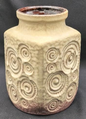 Vintage SCHEURICH KERAMIK Brown and Beige Vase with JURA decor West Germany 6.5" Tall
