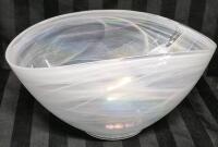 Vintage White Swirl Opal Iridescent Oval Glass Serving Bowl - 12 x 7 x 6.5"