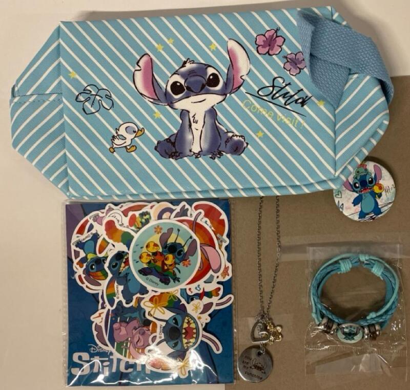 New Disney STITCH Bundle | Pencil Case, Pin, Necklace, Bracelet, Stickers