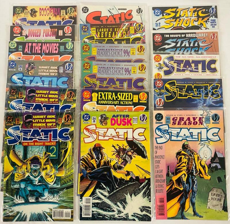 17 Vintage to Newer DC Static Comics, Issues #19-25, 27-30, 32-34 (1995) Plus Static Shock Issues #3-4 (2019) - Includes Duplicates