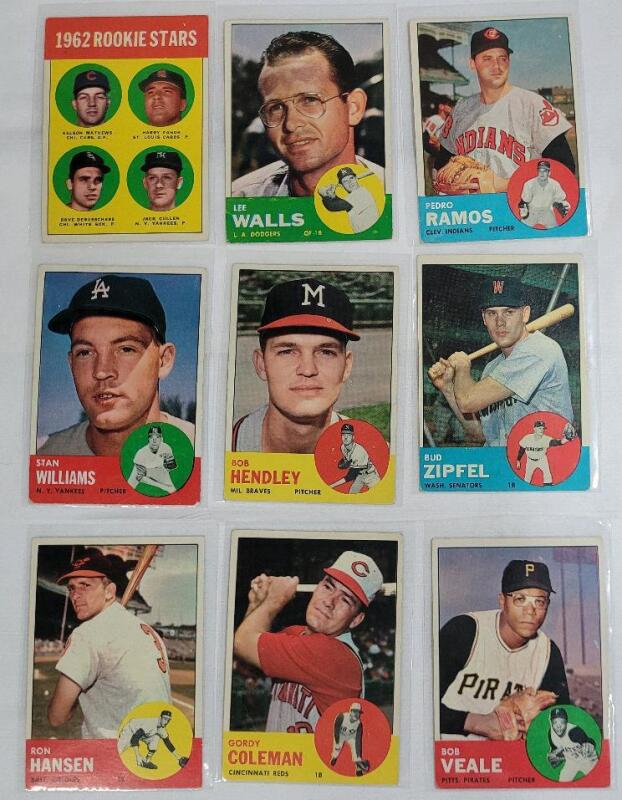 1963 Topps MLB Baseball Trading Card Singles , Nine (9) Trading Cards