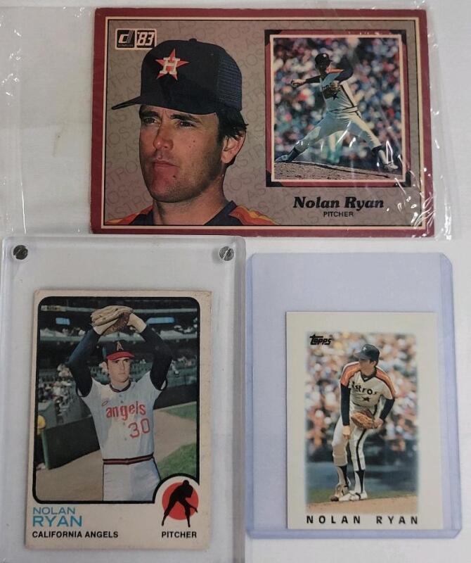 Nolan Ryan MLB Baseball Trading Card Singles . Three (3) Trading Cards