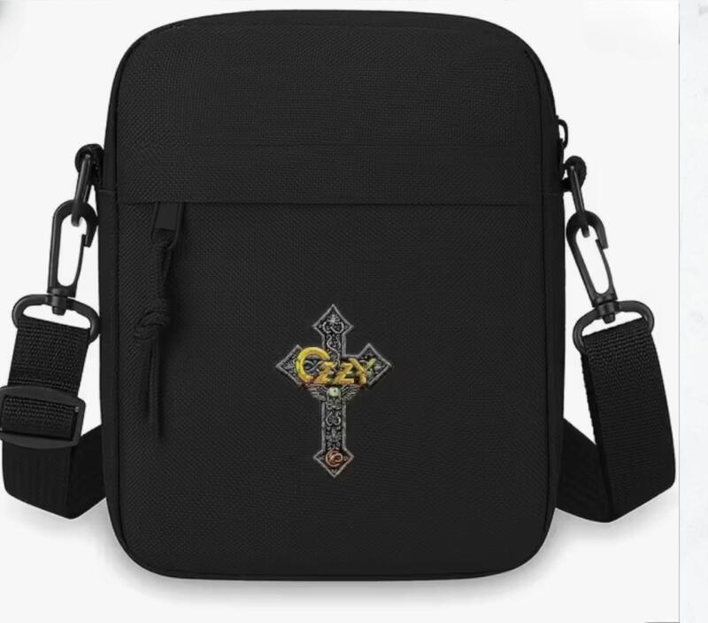Ozzy Osbourne Heavy Metal Cross Logo Adjustable Crossbody Bag Durable Nylon Compact Mini Square Shoulder Bag Approximately 8 x 6 inch