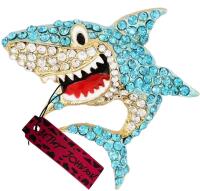 Betsey Johnson Sky Blue Rhinestone Shark Brooch approximately 2 Inch Tagged You're gonna need a bigger boat&rdquo; Back Bale