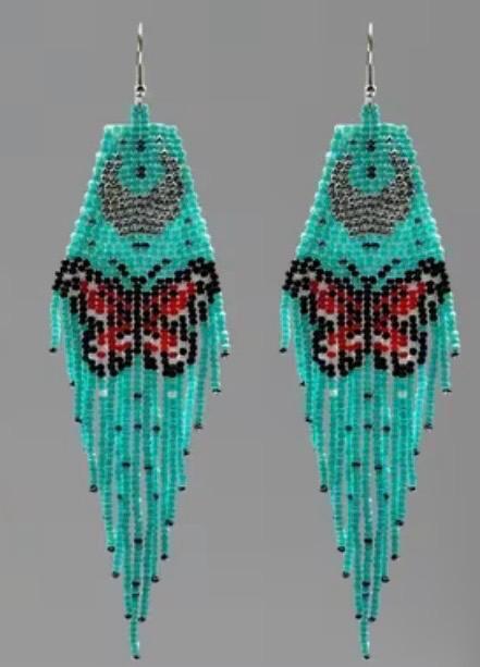 New Black Butterfly Beaded Drop Dangle Earrings Elegant Black Bohemian Long Drop approx 5.25 inch Sheppard Hooks