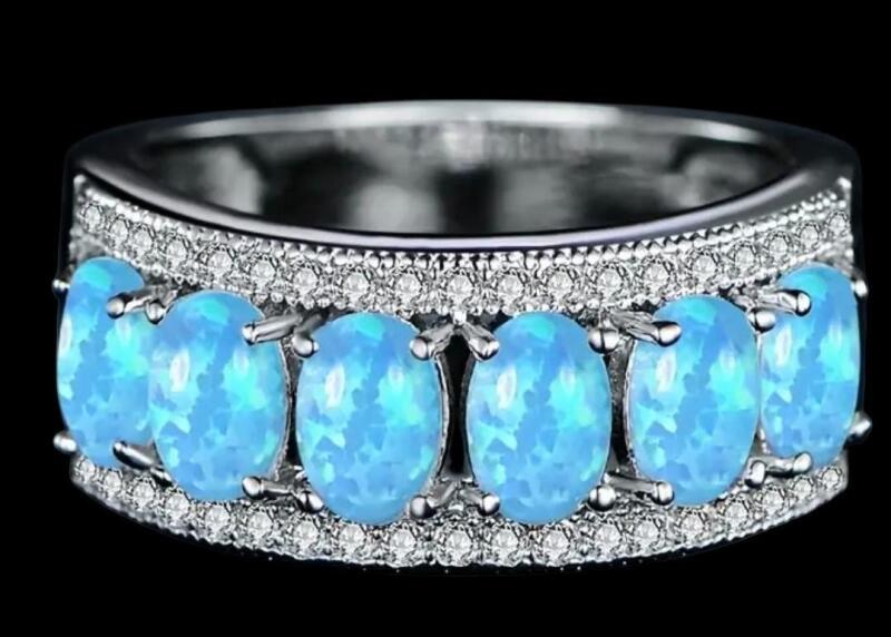 New 925 stamped Sterling Silver prong set Opal Mosaic Stones Sparkling Accents Size 7