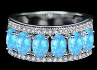 New 925 stamped Sterling Silver prong set Opal Mosaic Stones Sparkling Accents Size 7
