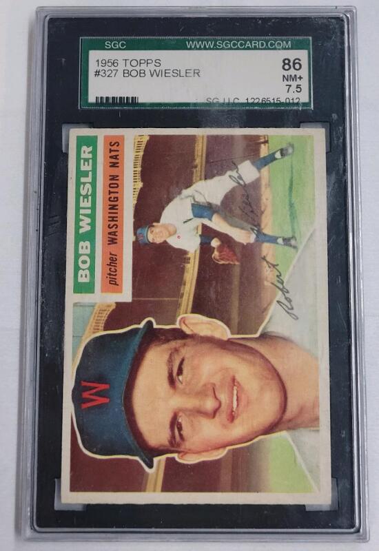 1956 Topps Bob Wiesler #327 Graded Baseball Trading Card . SGC Graded 86 NM+ 7.5