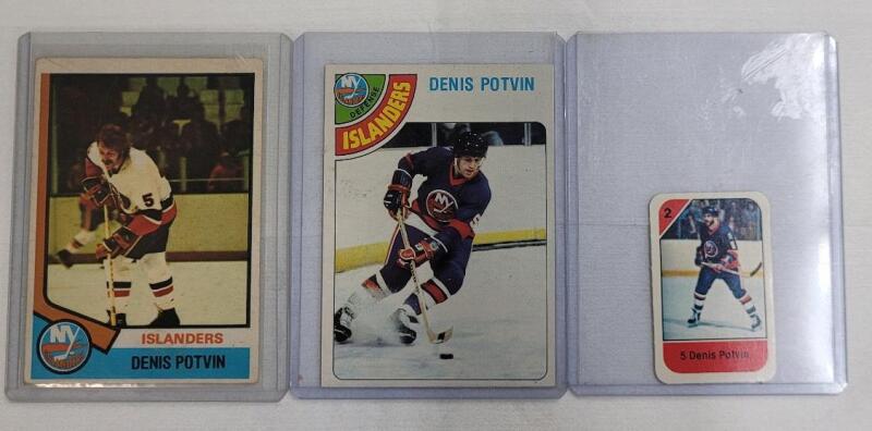 Denis Potvin NHL Hockey Trading Card Singles . Includes 1974-75 OPC Rookie Card . Three (3) Trading Cards