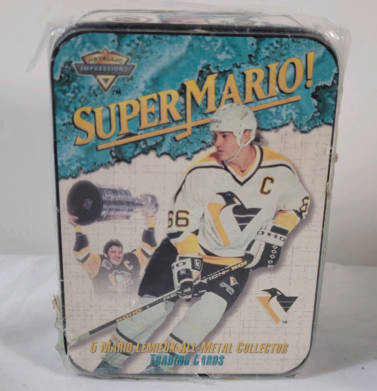 1995-96 NHL Hockey Metallic Impressions "Super Mario!" Collection. 5 Mario Lemieux All-Metal Collector Trading Cards