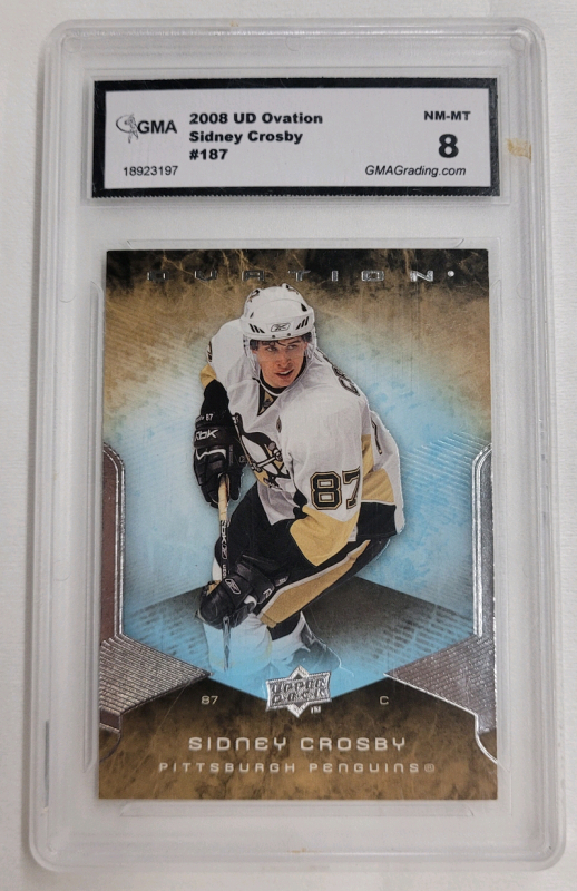 2008 Upper Deck Ovation Sidney Crosby #186 Graded Trading Card . GMA Graded NM-MT 8 .