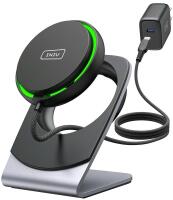New - INIU Wireless Charger, 15W Fast Charging Magnetic Wireless Charger Stand, Travel Essential Wireless Charging Station with Sleep-Friendly Adaptive Light, for iPhone 16/15/14/13/12 Series, Airpods .