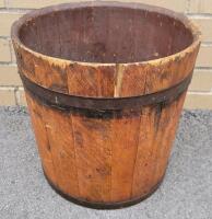 Vintage Primitive Wooden Bucket w/Metal Bands . Measures 12" tall & 12" diameter