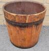 Vintage Primitive Wooden Bucket w/Metal Bands . Measures 12" tall & 12" diameter