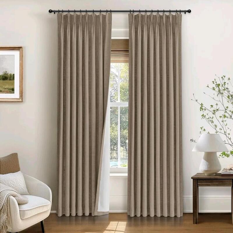 New INOVADAY Pinch Pleated 100% Light Blocking Linen Blackout Curtains 40 by 95" Retails for $139 Includes Hooks For Hanging