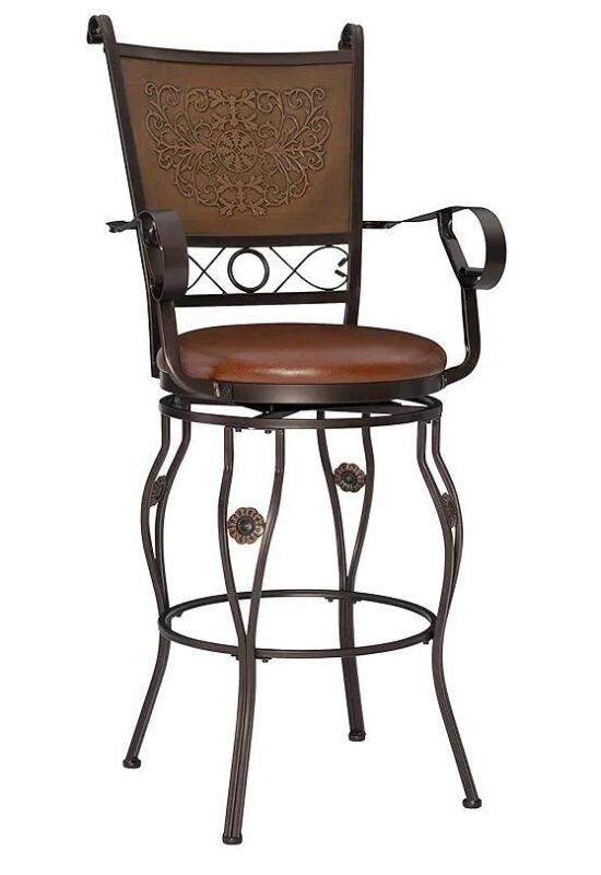 New - Powell Company Big & Tall Copper Stamped Back Barstool w/Arms Bar Stool, Bronze . Retail $345