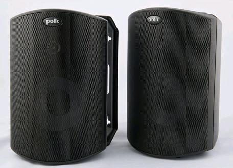 As New - Polk Audio Atrium-4 80-Watt All-Weather Outdoor Speaker , Pair - Black . Speakers measures 6"&times;8.5"&times;6" . Retail $300