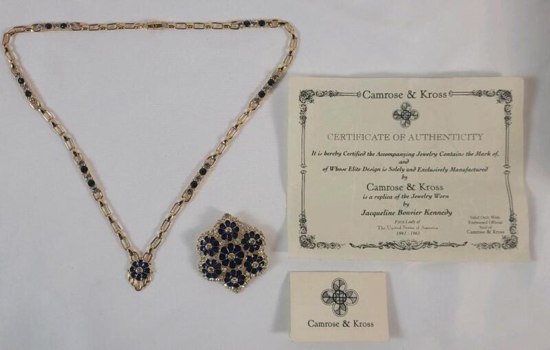 Vintage Camrose & Kross Jacqueline Kennedy Enamel Necklace & Brooch Set . Necklace measures 19" long