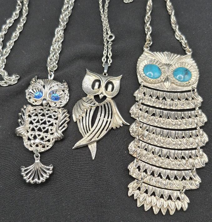 3 Modern Owl Pendant Necklaces