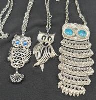3 Modern Owl Pendant Necklaces