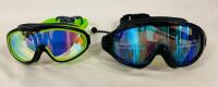 2 Pairs of Swimming Goggles; Includes 1 Pair Children&rsquo;s, 1 Pair Adult with Attached Earplugs
