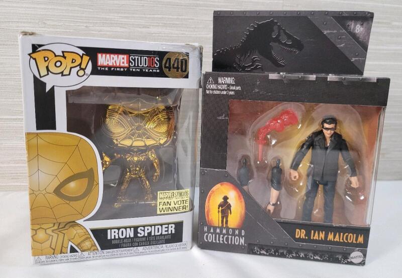 Funko Pop! Marvel Studios " Iron Spider " Vinyl Figure & Jurassic Park " Dr. Ian Malcolm " 4" Action Figure