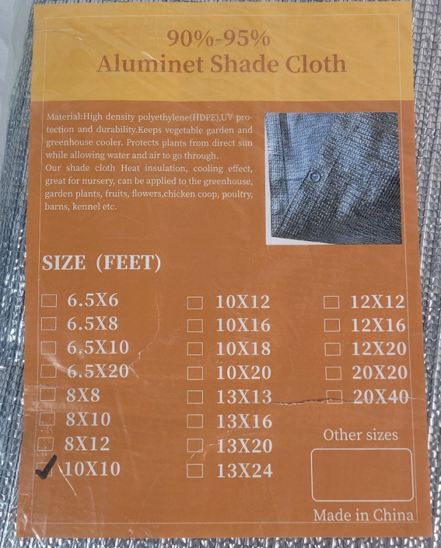 New - 10ft&times;10ft Aluminet Shade Cloth (95%) , Heavy Duty Shade Mesh Tarp , Sun Block Fabric Cover Canopy .