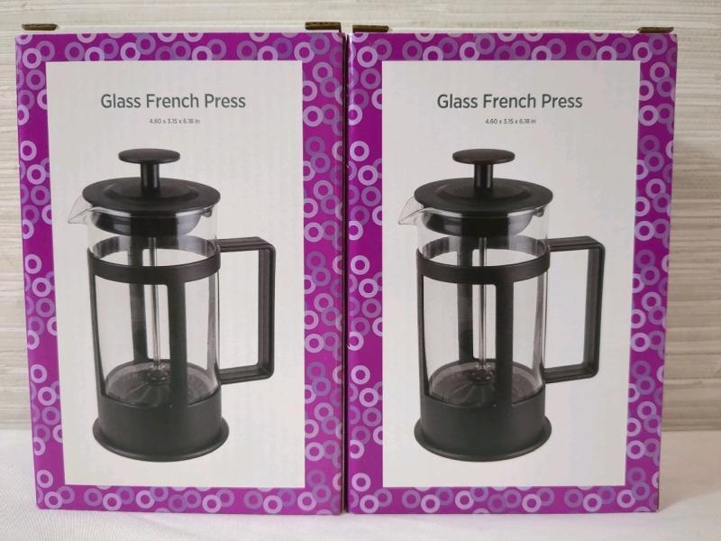 2 New In Box Glass French Press 4.6x3.15x6.18 Inches