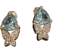 925 Sterling Silver Trilliant Blue Topaz 7mm Natural Gemstone Stud Earrings Post Back Pierced