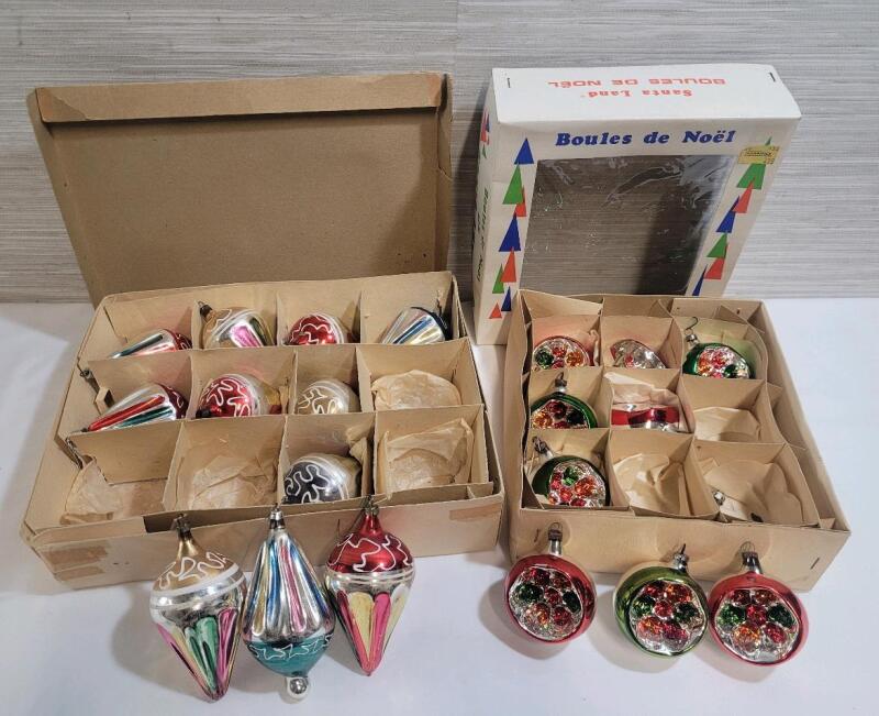 Vintage Mercury Tear Drop , Cone Drop & Indent Medium Tree Ornaments . 19 Ornaments , Age Appropriate Wear . Some have chips