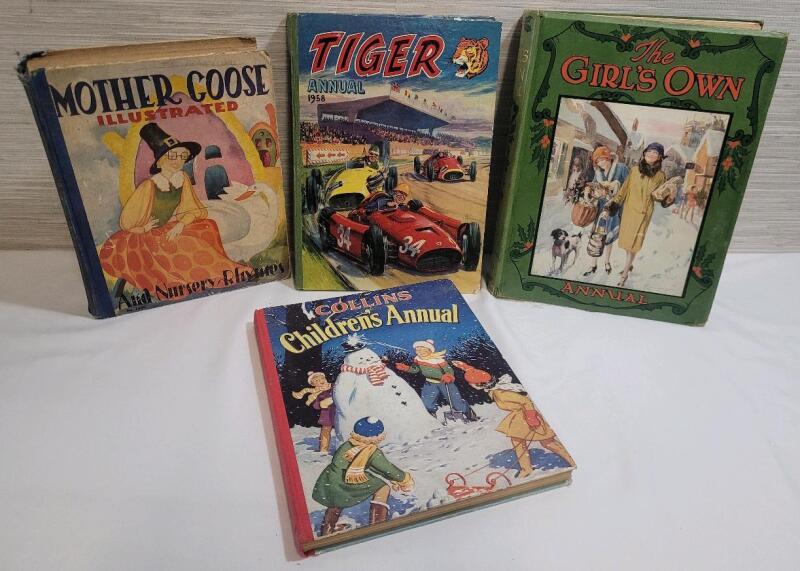 Four (4) Vintage Children's Hardcover Books . 1929 Mother Goose , The Girl's Own , 1958 Tiger Annual & Children's Annual