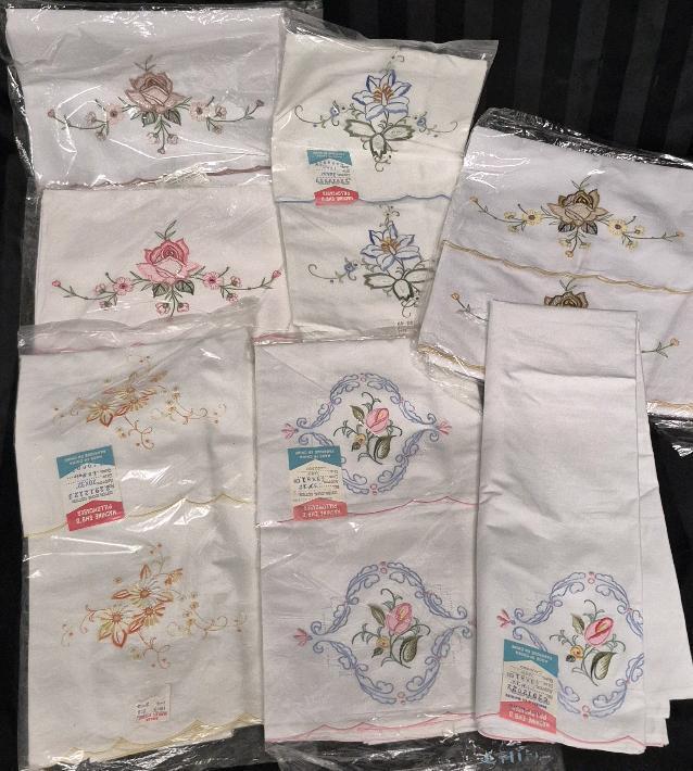 13 Vintage Floral Embroidered Pillowcases 20 by 32"