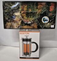 New in Box Grosch Boston French Press 359mL & 3 New Cookie Cutters Algonquin Park