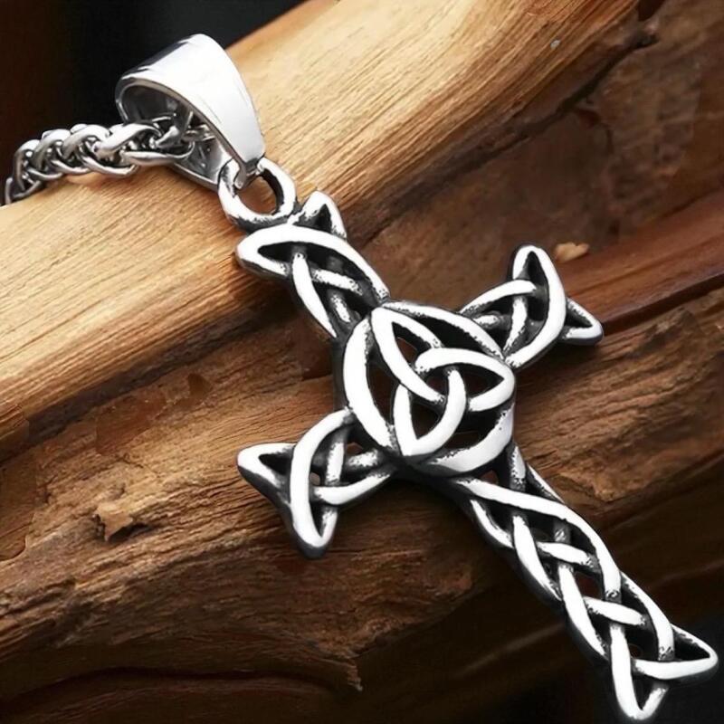 Vintage Celtic Knot Cross Pendant Necklace Stainless Steel Cross approximately 2 &lsquo;&rsquo; Chain 23 inch