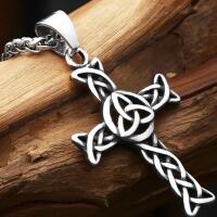 Vintage Celtic Knot Cross Pendant Necklace Stainless Steel Cross approximately 2 &lsquo;&rsquo; Chain 23 inch