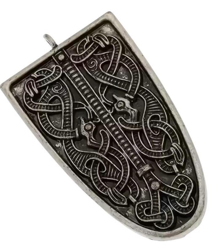 Vintage Norse Mythology Celtic Knot Wolf Dragon Totem Shield Brooch Approximately 2 x 1 inch Small Pendant Ring