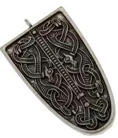 Vintage Norse Mythology Celtic Knot Wolf Dragon Totem Shield Brooch Approximately 2 x 1 inch Small Pendant Ring