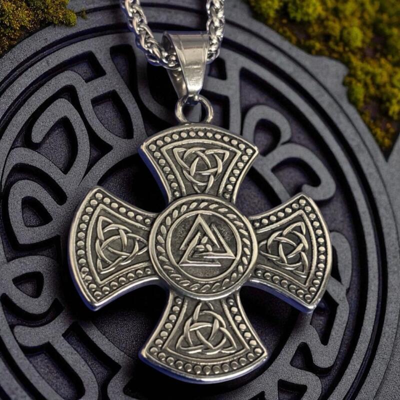 Celtic Knot & Viking Runes Cross TOGA PULLA Pendant Necklace 316L<br/>Stainless Steel Durable & Hypoallergenic Pendant 2&rsquo;&rsquo; with Bale Chain 22 inch
