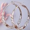 Beautiful Round Twist Hoop Earrings with Set Rhinestones Pierced Slide in Post Back Approximately 1.5 inch - 2