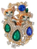 Baroque Brooch Vintage Style Double Orange Cat Design with Rhinestone Embellishments Approx. 3 inch