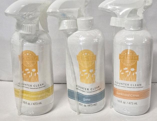 3 New in Bottle SCENTSY Counter Clean Bottles - 473mL Scents: Sunkissed Citrus, Luna and Coconut Lemongrass