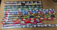 12 New Rolls of Wrapping Paper. Marked Between 20sq feet and 70sq Feet.