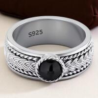 Size 11 925 Sterling Silver Celtic Knot Ring with Black Onyx Vintage Braided Texture Infinity Symbol