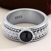 Size 11 925 Sterling Silver Celtic Knot Ring with Black Onyx Vintage Braided Texture Infinity Symbol