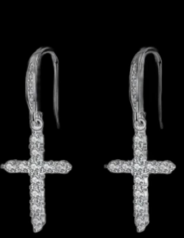 Clear Stone Cross Pierced Earrings Open Back for Light approximate 1 inch drop non magnetic