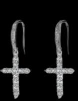 Clear Stone Cross Pierced Earrings Open Back for Light approximate 1 inch drop non magnetic