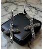 Clear Stone Cross Pierced Earrings Open Back for Light approximate 1 inch drop non magnetic - 2