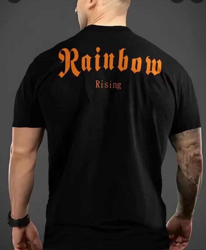 New Size XXL Men's Rainbow Graphic 3D Print T-Shirt -"Rainbow Rising" Black Casual Polyester Tee Machine Washable, Round Neck, Short Sleeve, Lightweight & Breathable Stock Photos added