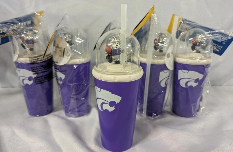 6 New SC Sports Collegiate Mascot Cups Featuring Kansas State Wildcats. 7.5" Tall With Lid.