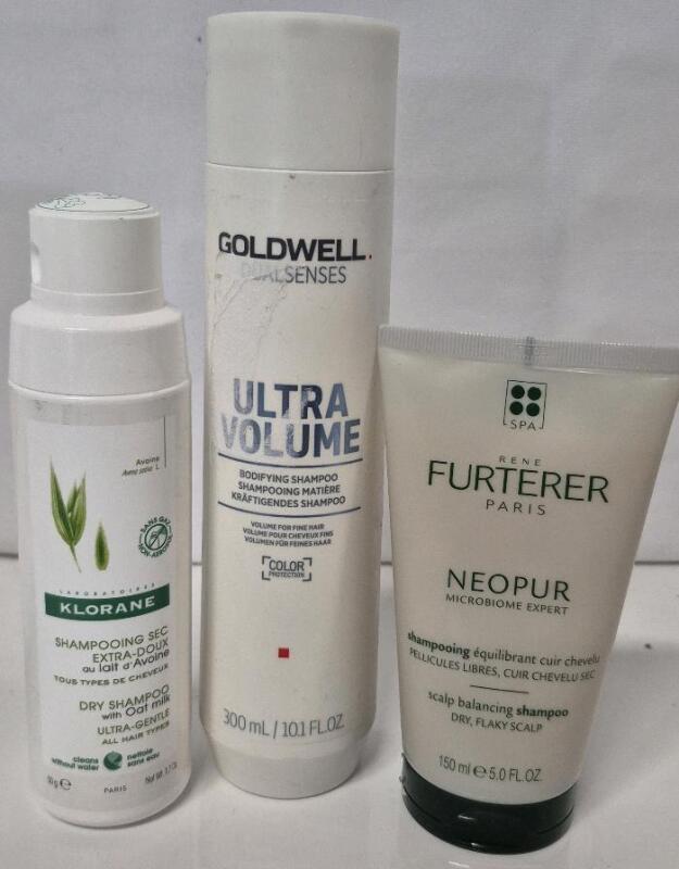 [See Desc] 3 Hair Products: Goldwell Ultra Volume Shampoo 300mL, Rene Furterer Paris Shampoo 150mL, & Klorane Dry Shampoo 50g